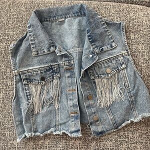 Denim vest raw hem silver tassels